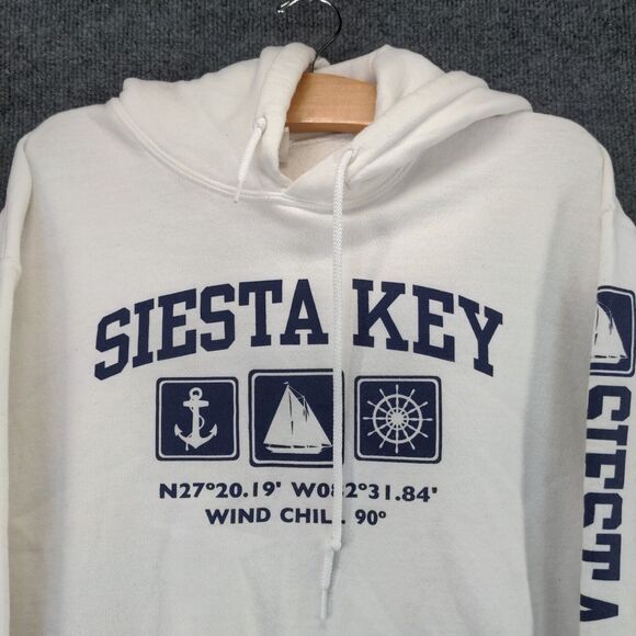 Siesta Key FL Hoodie Sweatshirt Mens Medium Pullover White Polycotton Blend - Picture 4 of 14